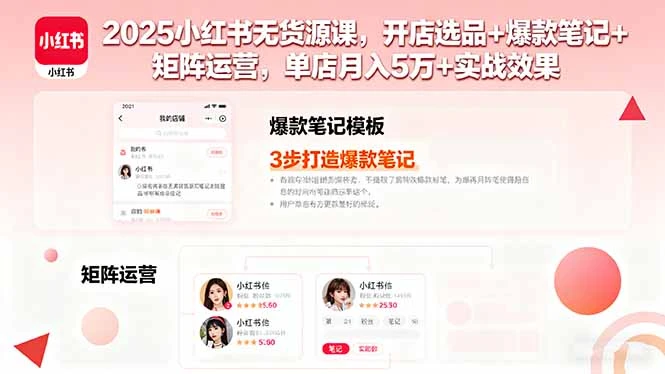 【精】2025小红书无货源课,开店选品+爆款笔记+矩阵运营,单店月入5万+实战效果-创业猫 【精】2025小红书无货源课,开店选品+爆款笔记+矩阵运营,单店月入5万+实战效果