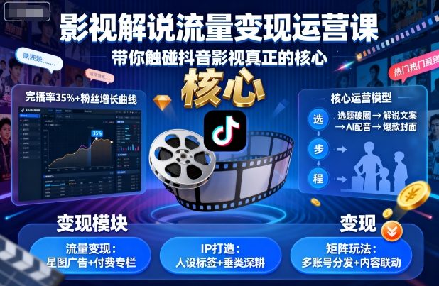 【精】影视解说流量变现运营课,带你触碰抖音影视真正的核心-创业猫 【精】影视解说流量变现运营课,带你触碰抖音影视真正的核心