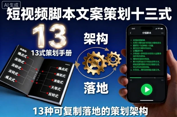 【精】短视频脚本文案策划十三式,13种可复制落地的策划架构-创业猫 【精】短视频脚本文案策划十三式,13种可复制落地的策划架构