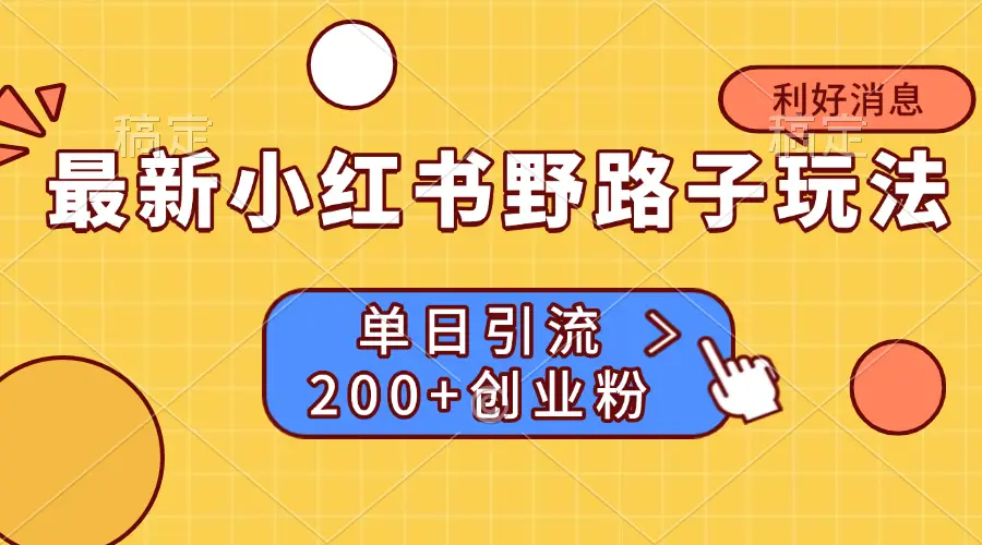 最新小红书野路子玩法， 单日引流200+创业粉