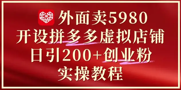 外面卖5980开设拼多多虚拟店铺：单日引流200+创业付费粉实战教程