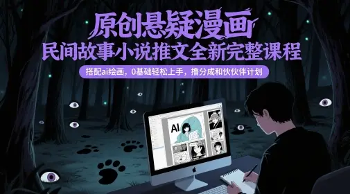 原创悬疑漫画民间故事小说推文全新完整课程， 搭配ai绘画，0基础轻松上手，撸分成和伙伴计划