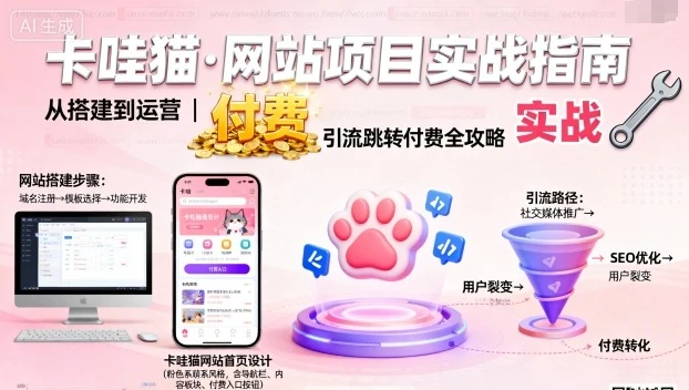 【精】卡哇猫·网站项目，网站搭建与运营以及引流跳转付费-创业猫