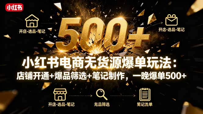 【精】小红书电商无货源爆单玩法：店铺开通+爆品筛选+笔记制作，一晚爆单500+