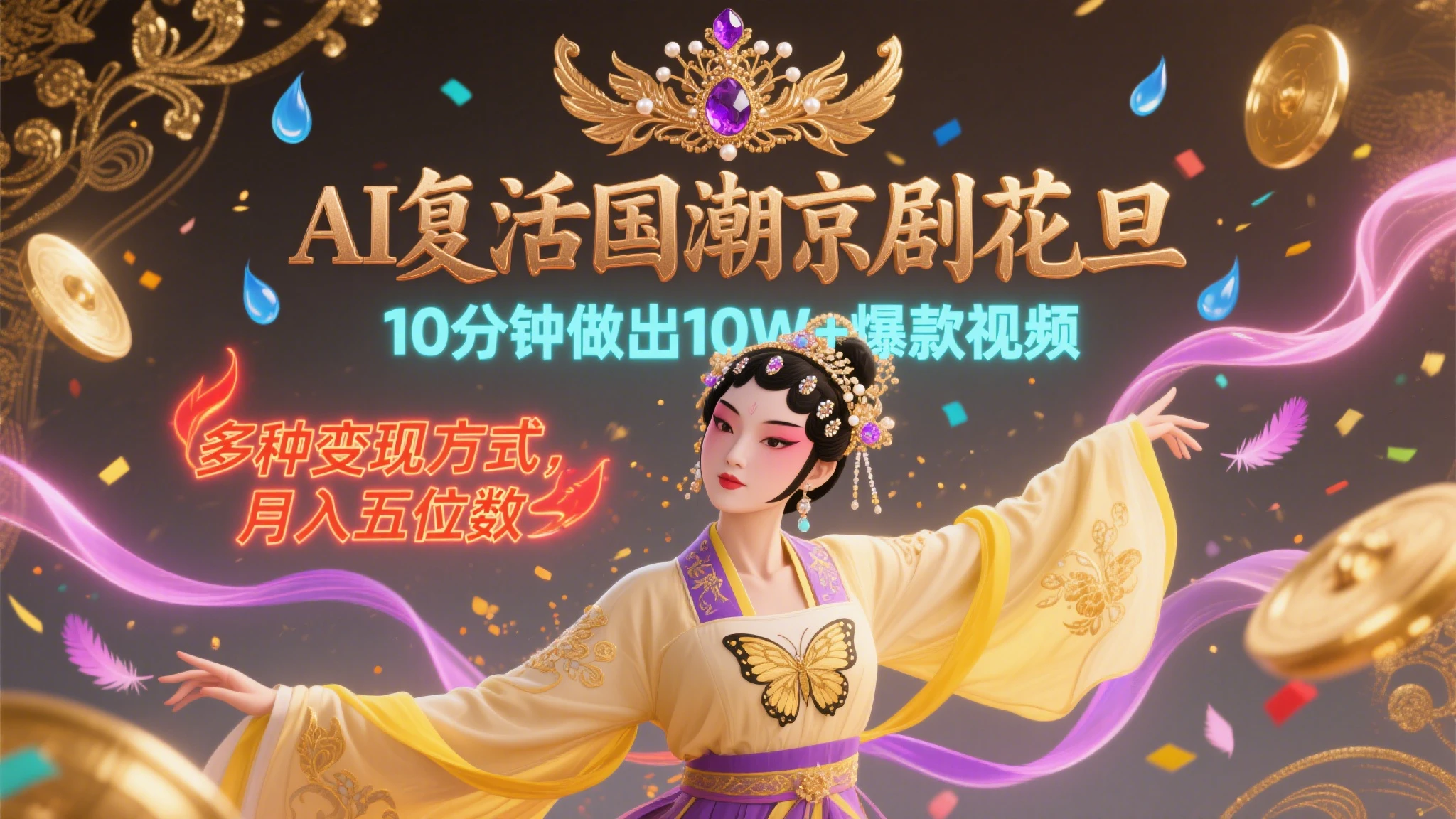 AI复活国潮京剧花旦，10分钟做出10W+爆款视频，单日变现1000+