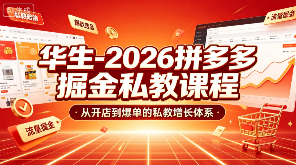 【精】华生-2026拼多多掘金私教课程，从开店到爆单的私教增长体系（更新26年7月）