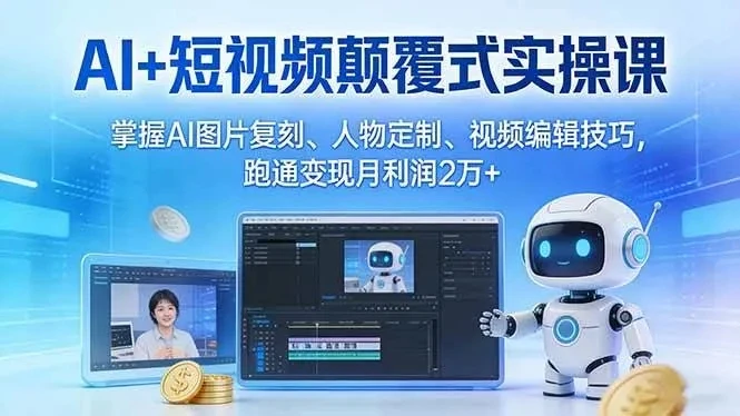 【精】AI+短视频颠覆式实操课:掌握AI图片复刻、人物定制、视频编辑技巧,跑通变现月利润2万+