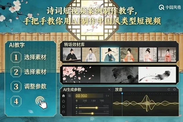 【精】古诗词短视频案例制作教学，手把手教你用AI制作中国风类型短视频