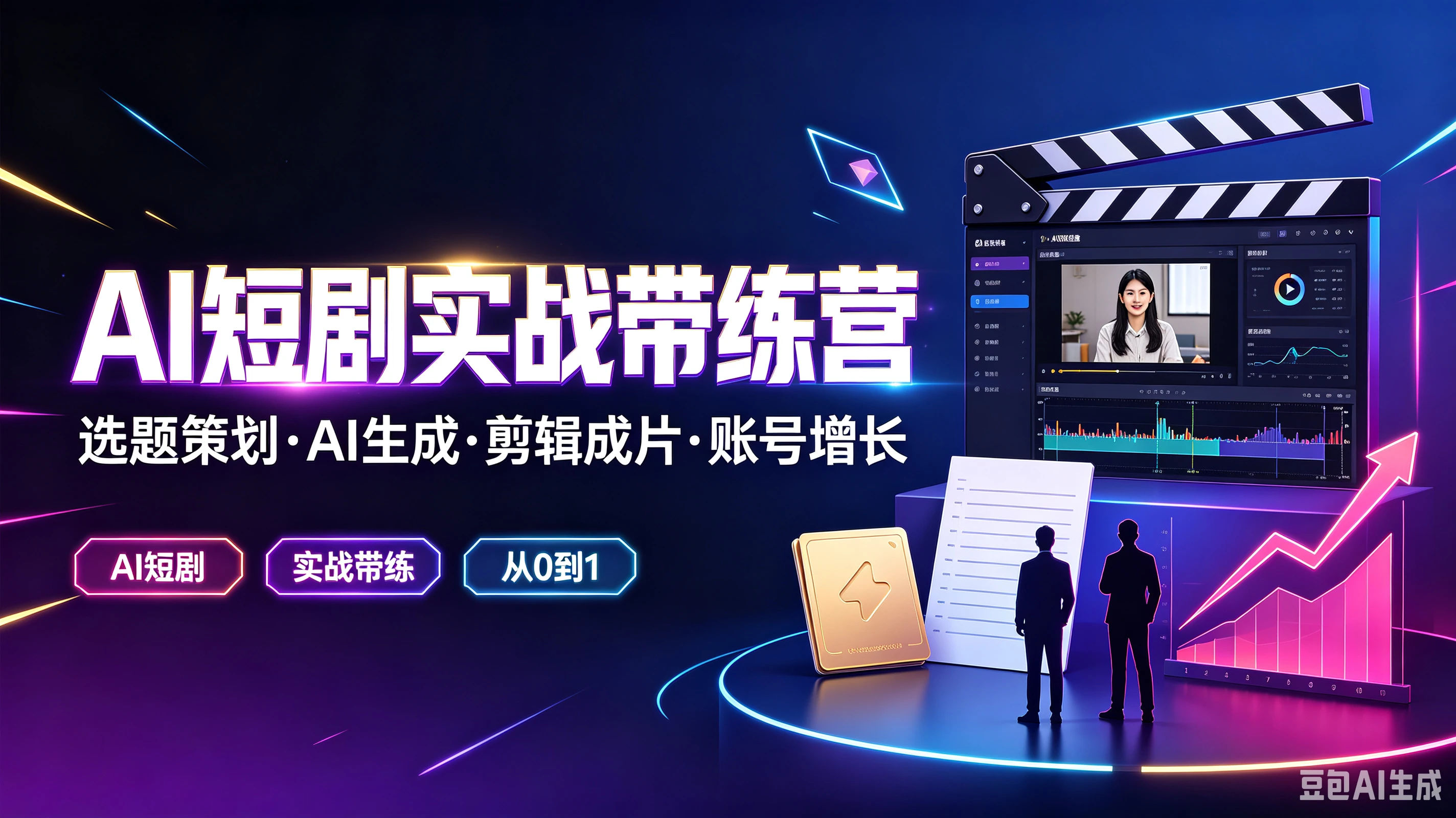 【精】AI短剧实战带练营，选题策划·AI生成·剪辑成片·账号增长，AI短剧、实战带练、从O到1