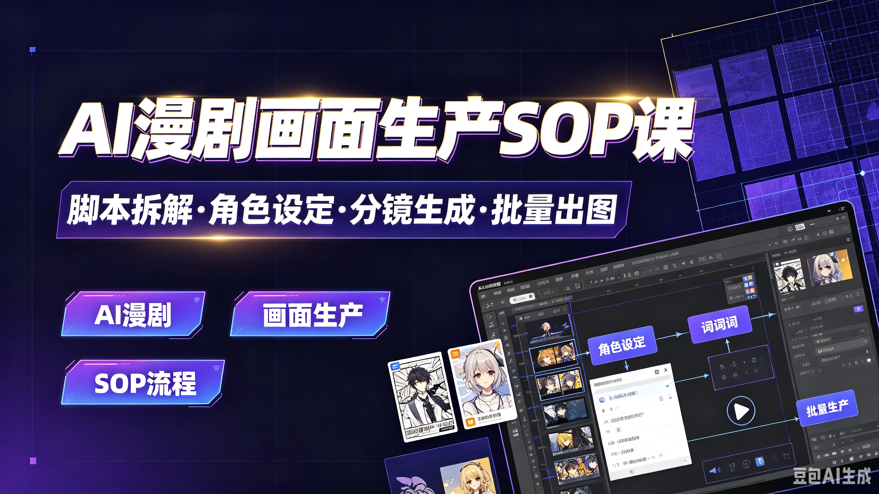 【精】AI漫剧画面生产SOP课，脚本拆解·角色设定·分镜生成·批量出图，AI漫剧、画面生产、SOP流程