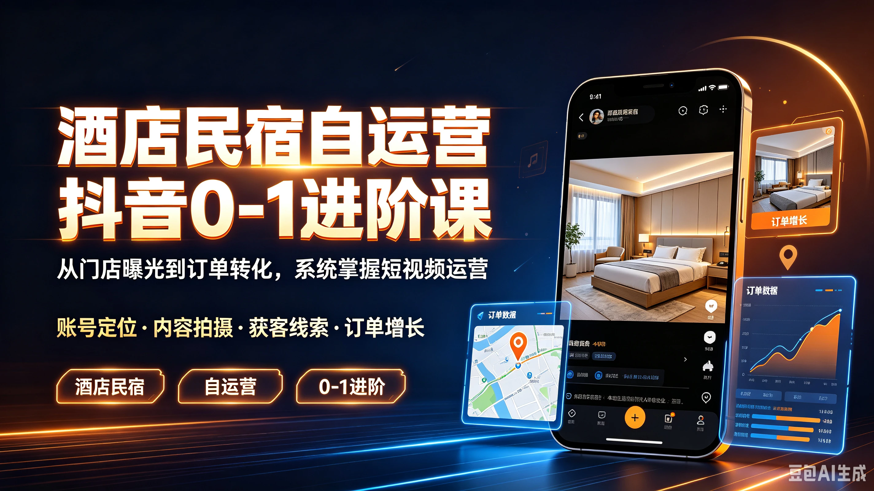 【精】酒店民宿自运营抖音0-1进阶课，从门店曝光到订单转化，系统掌握短视频运营账号定位·内容拍摄·获客线索·订单增长