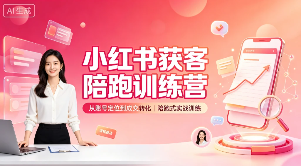 【精】小红书获客陪跑训练营，从账号定位到成交转化，陪跑式实战训练
