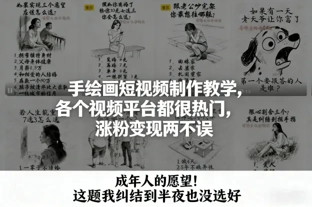 手绘画短视频制作教学，各个视频平台都很热门，涨粉变现两不误