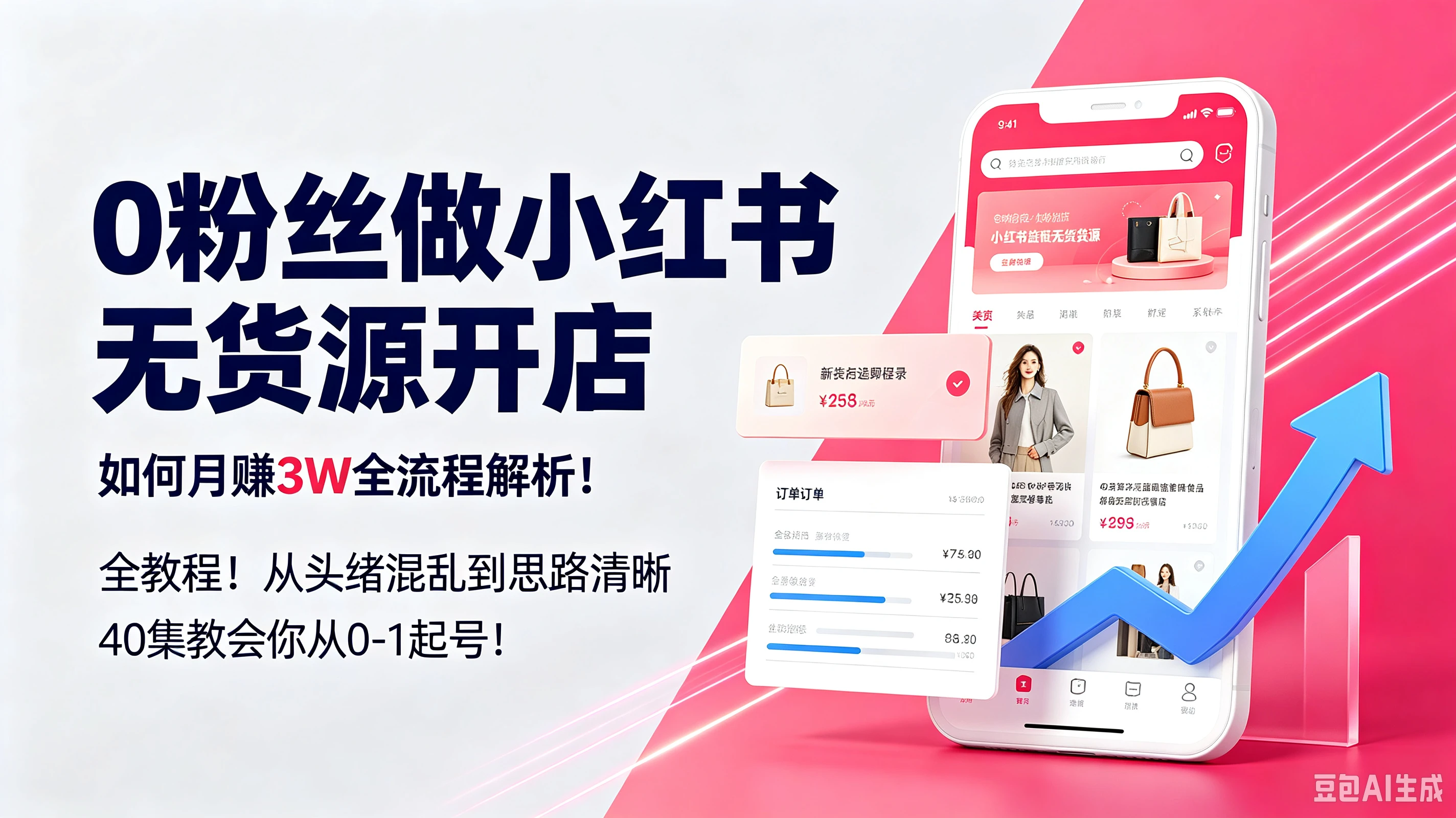 【精】0粉丝做小红书无货源开店，如何月赚3W全流程解析！全教程！从头绪混乱到思路清晰40集教会你从0-1起号！