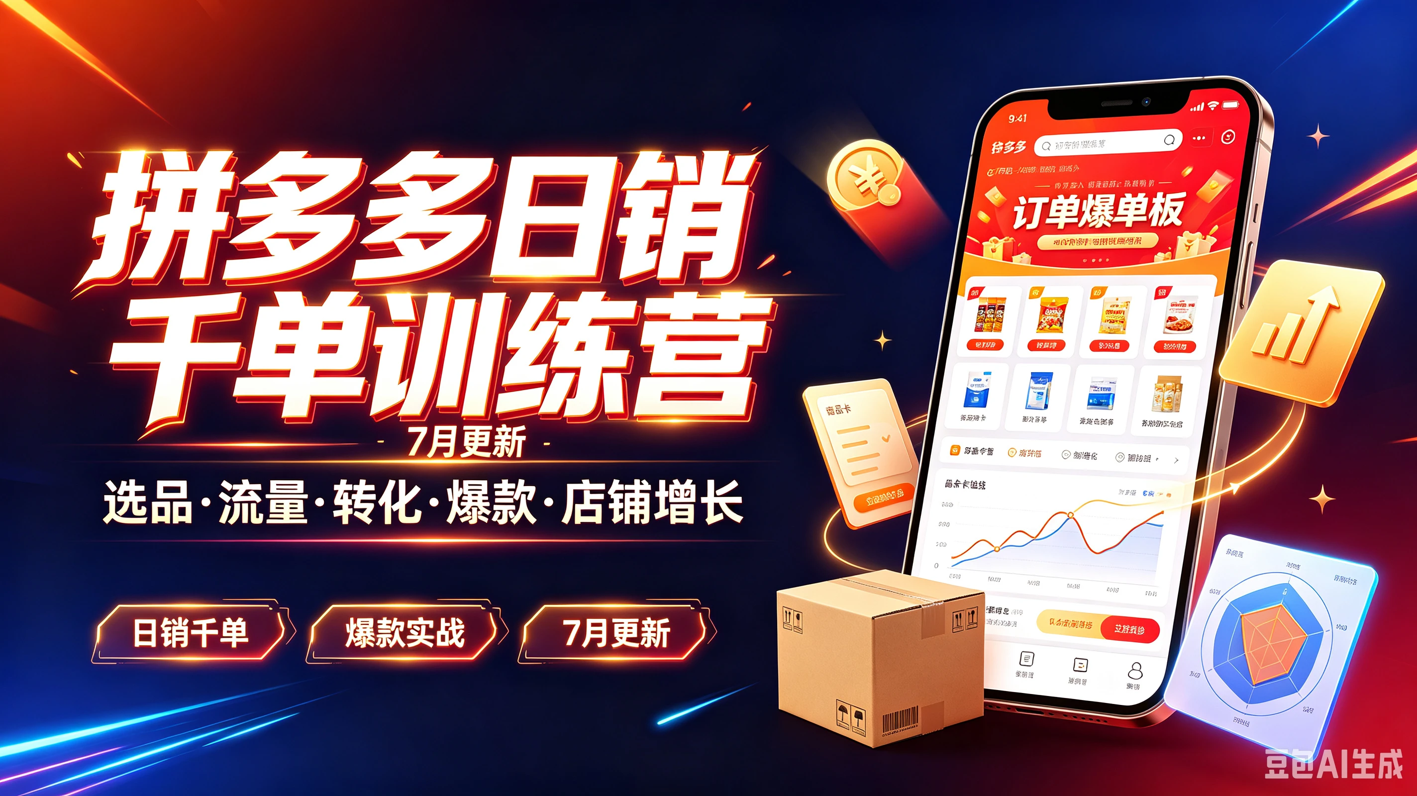 【精】拼多多日销千单训练营，7月更新选品·流量·转化·爆款·店铺增长，日销千单、爆款实战、7月更新