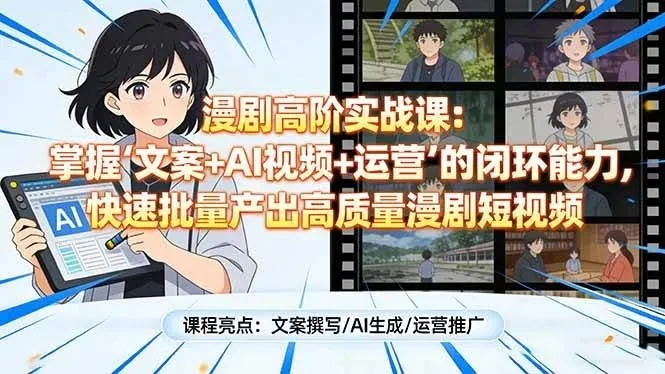 【精】漫剧高阶实战课:掌握“文案+AI视频+运营”的闭环能力,快速批量产出高质量漫剧短视频