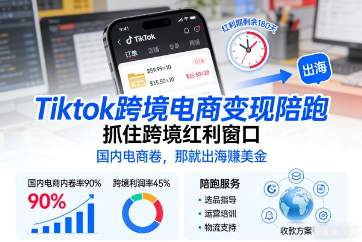 【精】Tiktok跨境电商变现陪跑，抓住跨境红利窗口，国内电商卷，那就出海賺美金