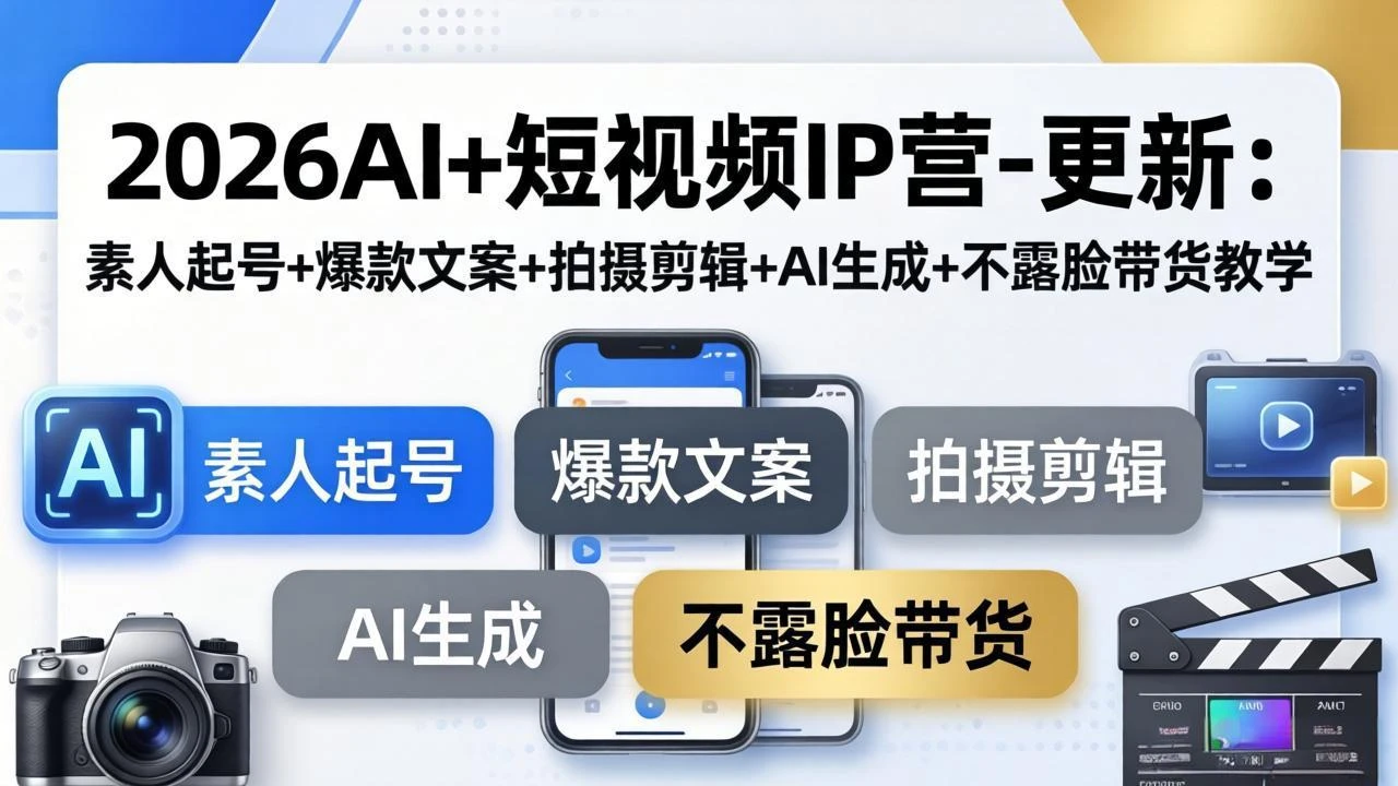 【精】2026AI+短视频IP营-更新:素人起号+爆款文案+拍摄剪辑+AI生成+不露脸带货教学 【精】2026AI+短视频IP营-更新:素人起号+爆款文案+拍摄剪辑+AI生成+不露脸带货教学