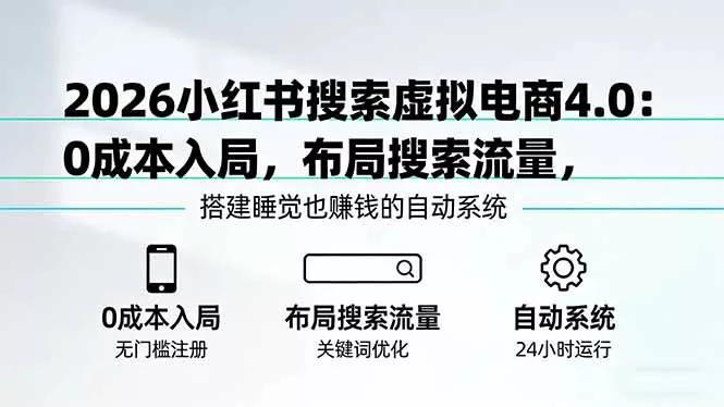 【精】2026小红书搜索虚拟电商4.0:0成本入局,布局搜索流量,搭建睡觉也赚钱的自动系统 【精】2026小红书搜索虚拟电商4.0:0成本入局,布局搜索流量,搭建睡觉也赚钱的自动系统
